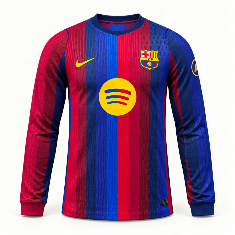 Maillot FC Barcelone 2026/27 domicile manches longues · Joueur (Player) — Vue de face