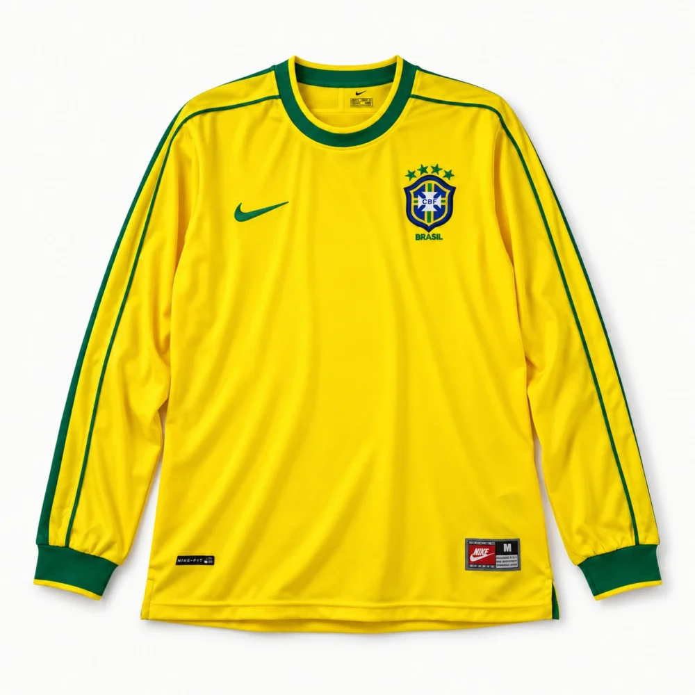 Maillot Brésil 1998 domicile manches longues · Rétro — Vue de face