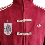 Veste Espagne rouge à col montant · Adulte — Col et attaches