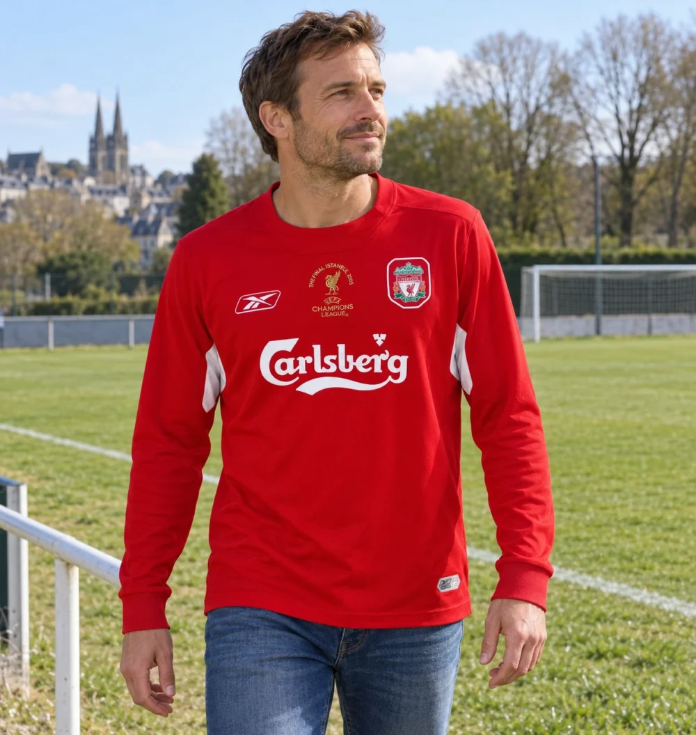 Maillot Liverpool 2004/05 domicile finale rétro manches longues · Rétro — Porté — Rétro
