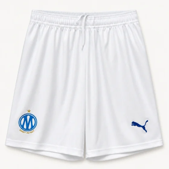 Short OM 2026/27 domicile blanc · Adulte — Vue de face