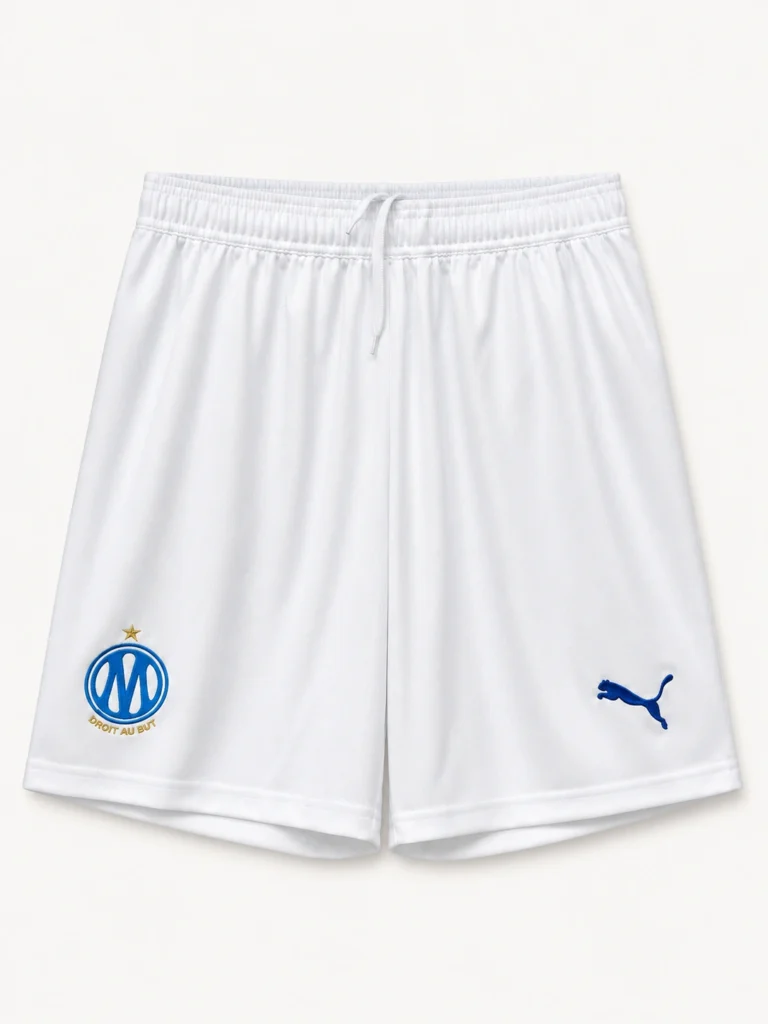 Short OM 2026/27 domicile blanc · Adulte — Vue de face