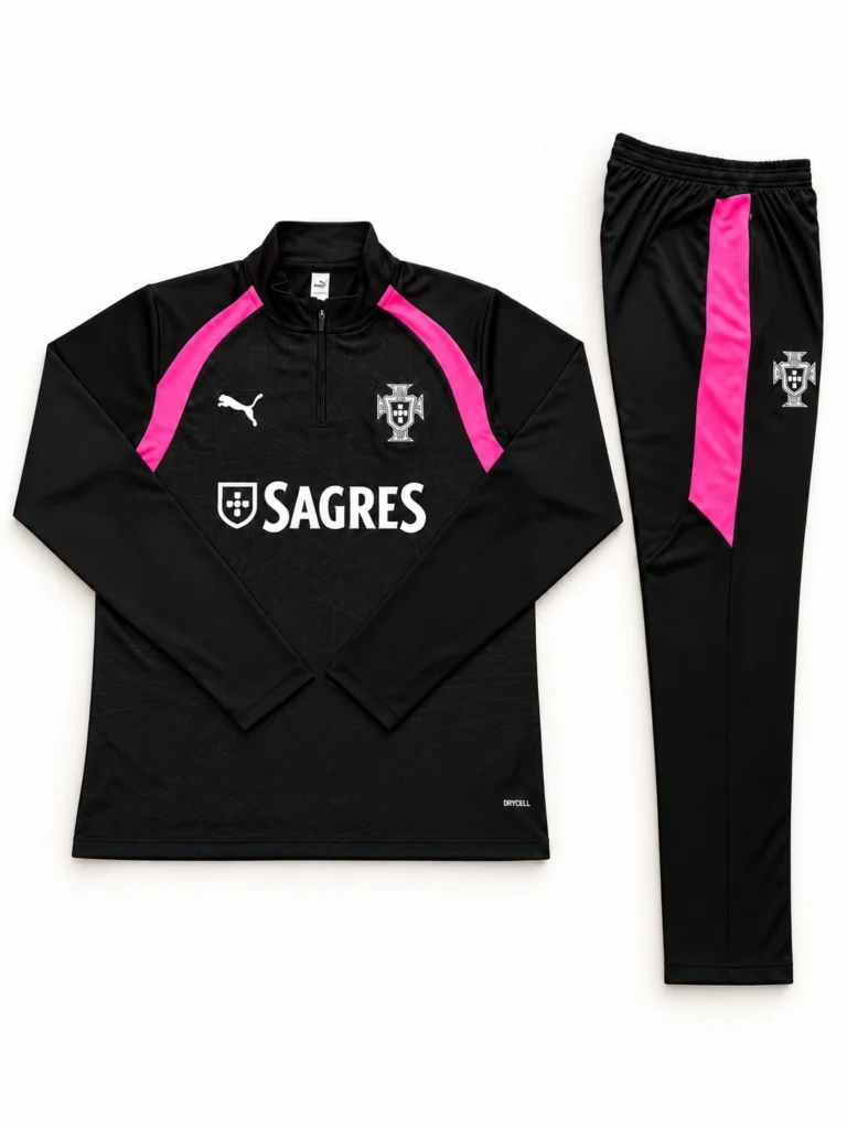 Survêtement Portugal 2026/27 demi-zip noir et rose · Adulte — Vue de face
