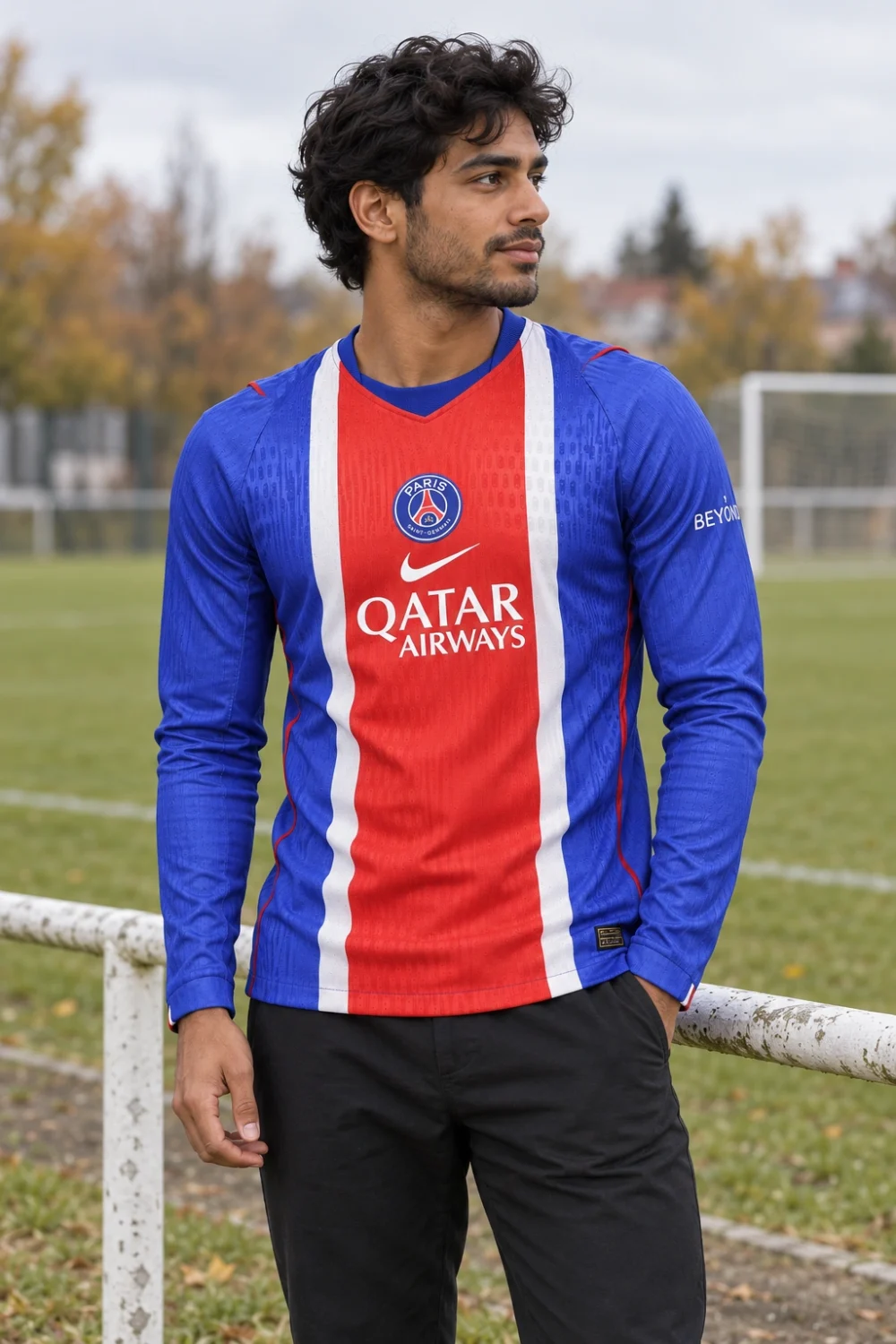 Maillot PSG 2026/27 domicile manches longues · Joueur (Player) — Le modèle porté au bord du terrain